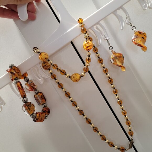 Vintage Murano Necklace Bracelet Earrings Set 24" Beaded Swirl - Picture 1 of 17